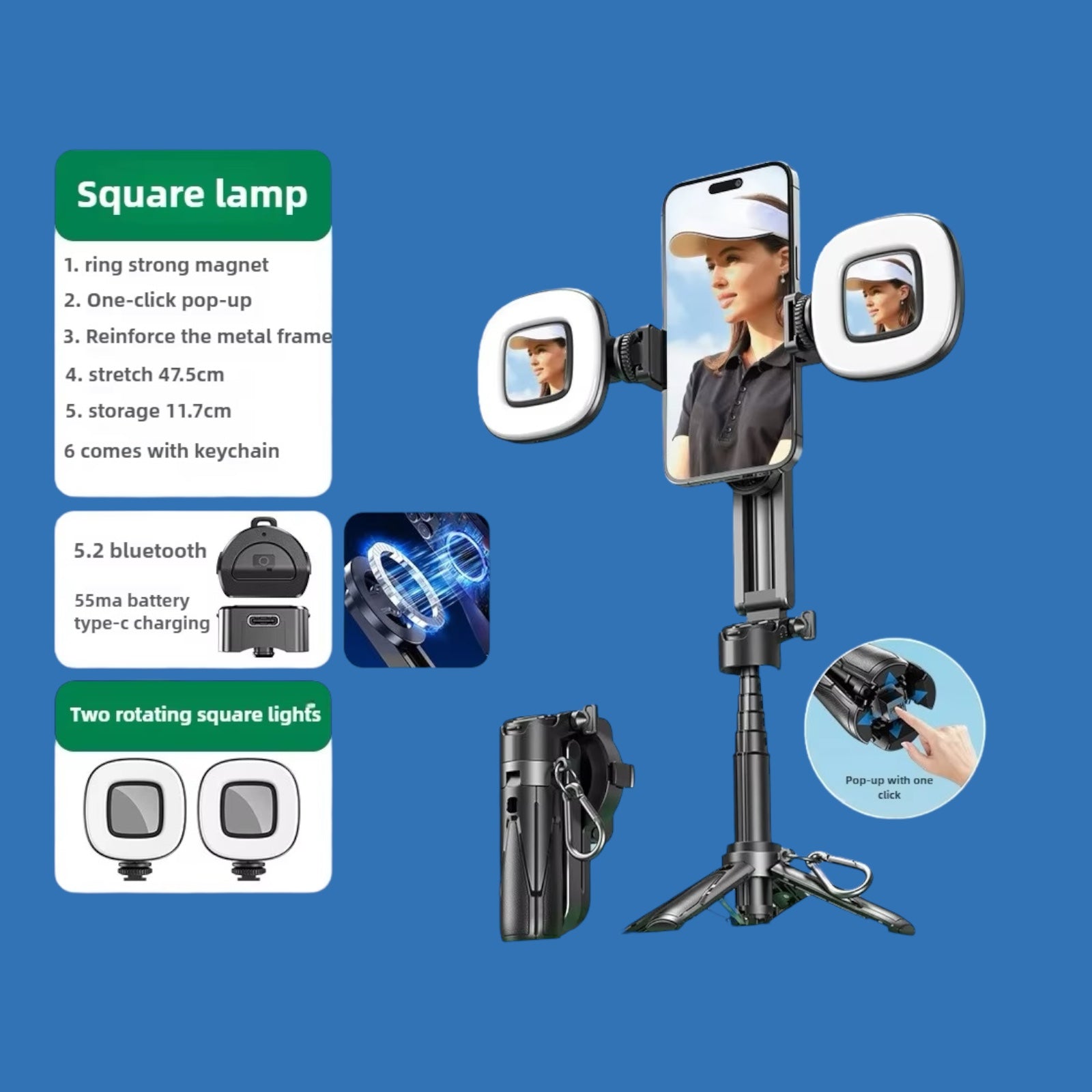 Magnetic Foldable Selfie Stick – 360° Rotating Mount