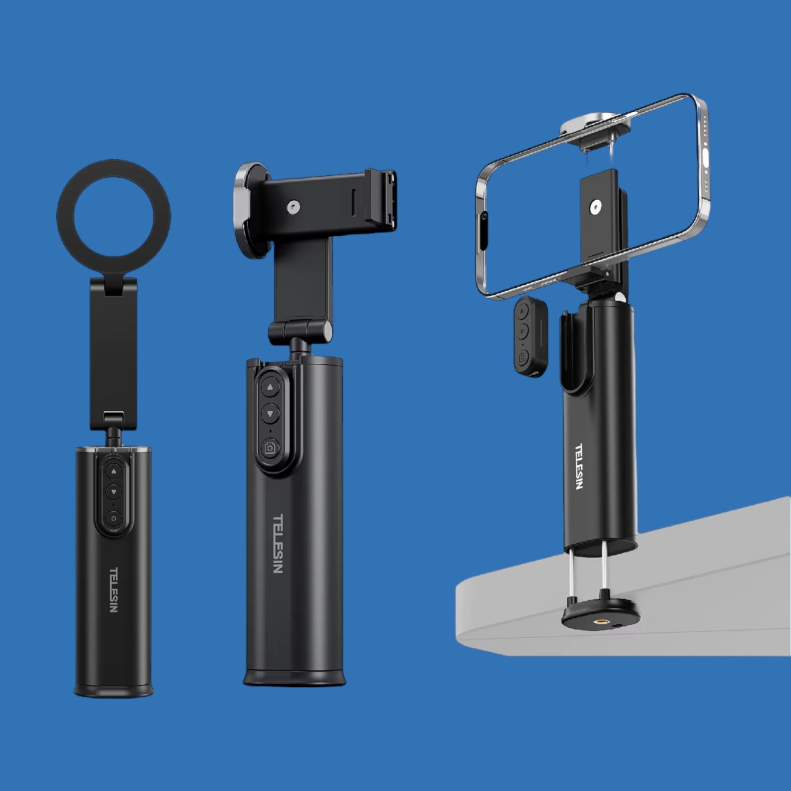 Segulmagnað ferðaselfie-stöng – 360° snúningsfesting fyrir síma