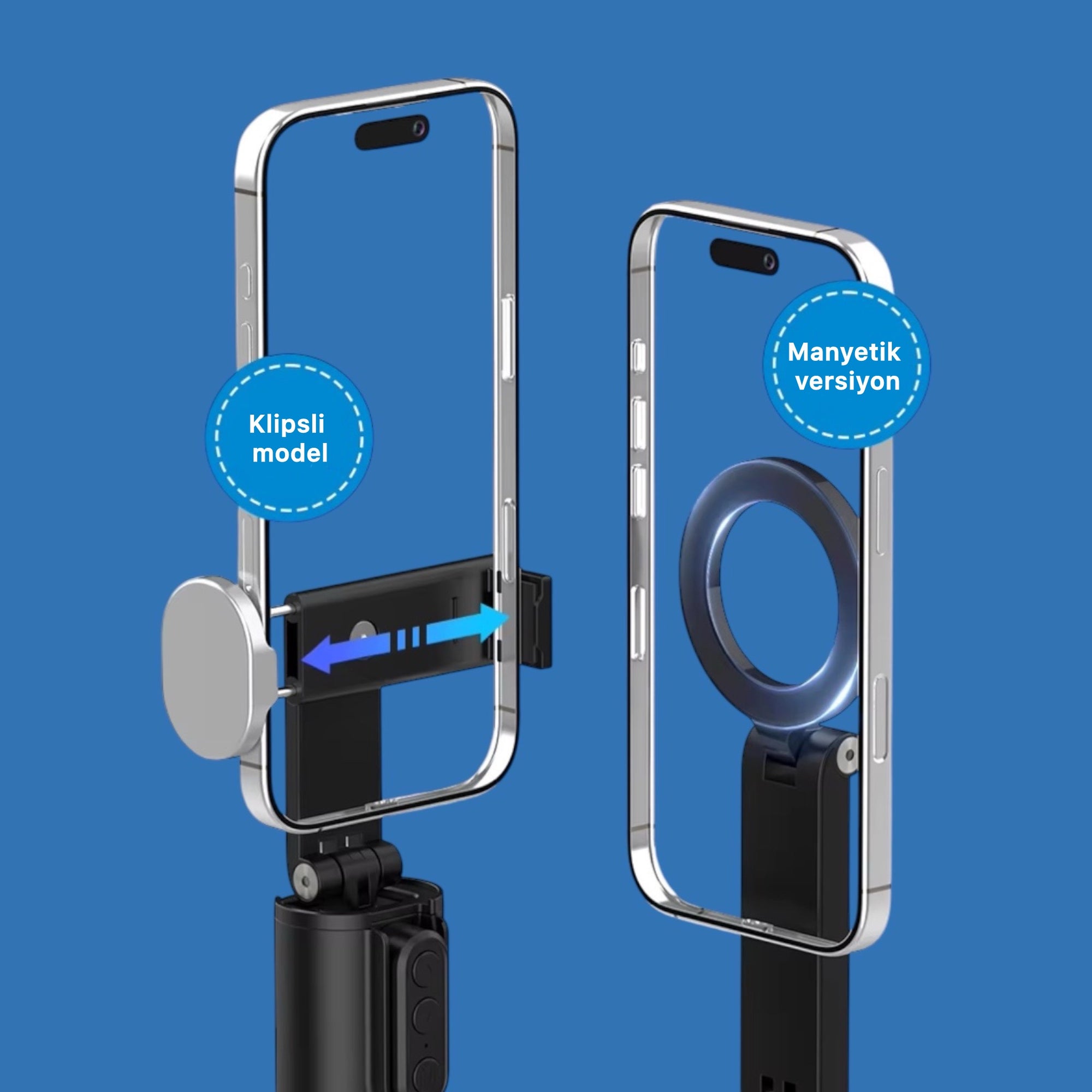 Segulmagnað ferðaselfie-stöng – 360° snúningsfesting fyrir síma