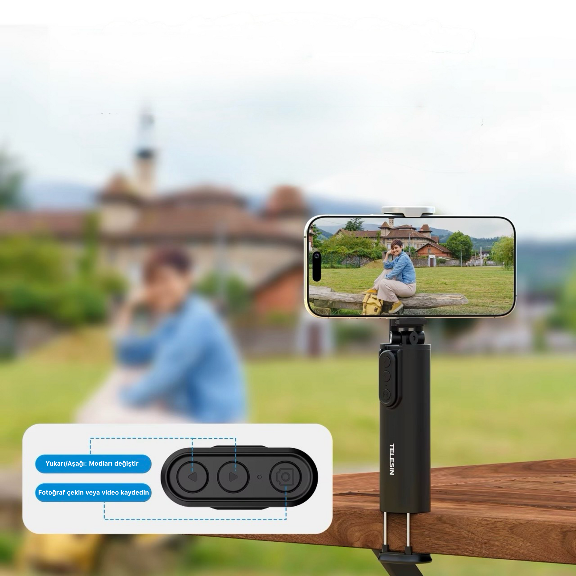 Segulmagnað ferðaselfie-stöng – 360° snúningsfesting fyrir síma