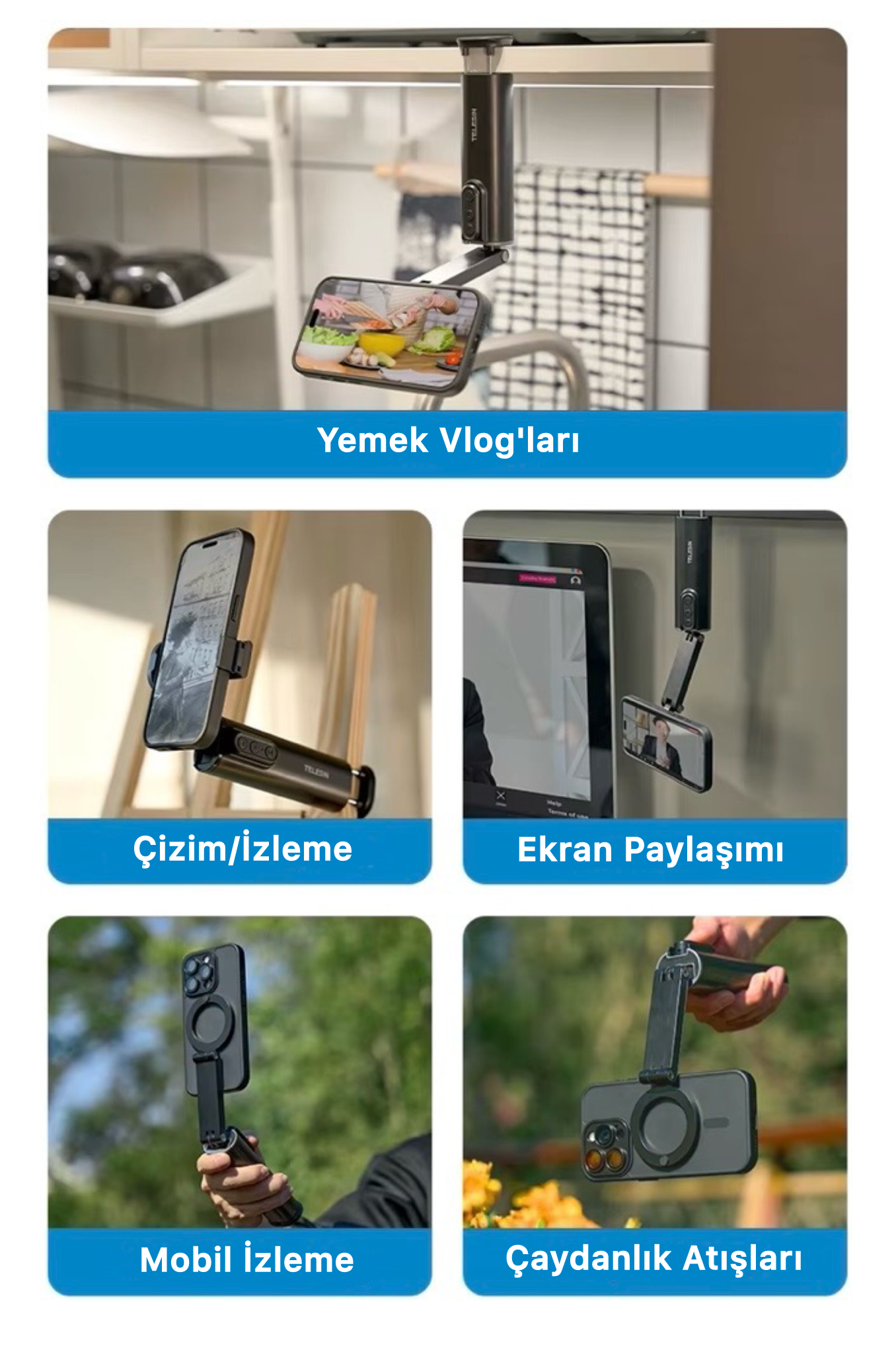 Segulmagnað ferðaselfie-stöng – 360° snúningsfesting fyrir síma